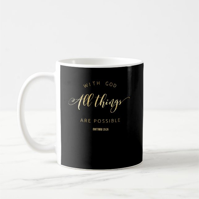 Mit Gott sind alle Sachen mögliches Matthew-19:26 Kaffeetasse (Links)