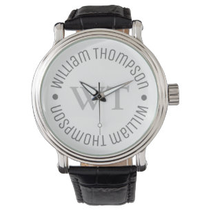 Mit grauem Namen überwachen (Monogramm des Kreises Armbanduhr