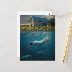 Mit Haien in der Prärie schwimmen Surrealistische  Postkarte