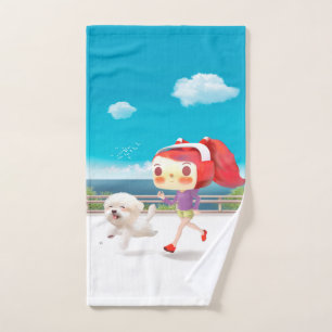 Mit Hund am Meer laufen Handtuch