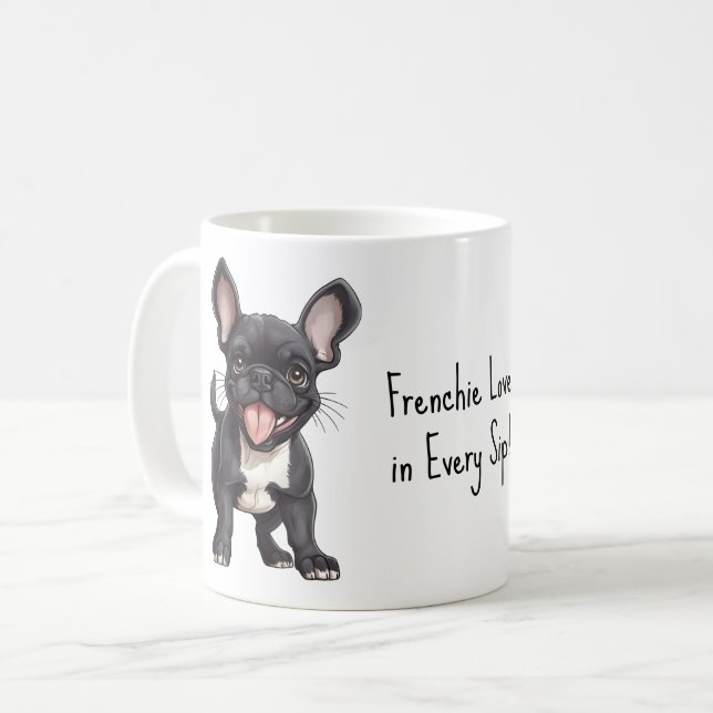 Mit individuellem Text, 🐶Frenchie-Welpe Kaffeetasse (Vorderseite Links)