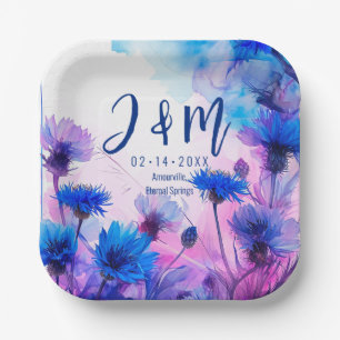 💍 Mit Initialen Cornblumen und Lavender Elegance Pappteller