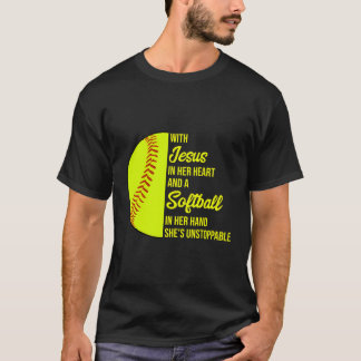 Mit Jesus im Herzen ist sie unaufhaltsam Softball T-Shirt