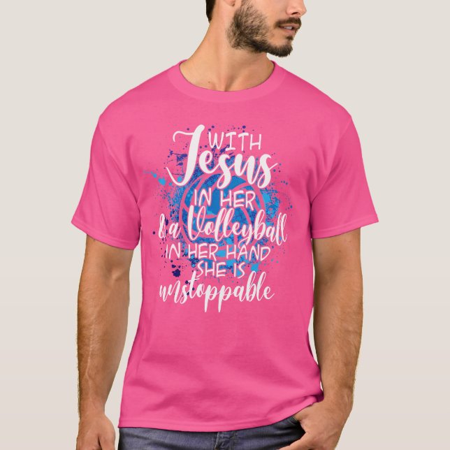 Mit Jesus in ihrem Herzen Christliche Volleyball T-Shirt (Vorderseite)