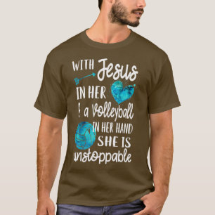 Mit Jesus in ihrem Herzen Christliche Volleyball T-Shirt