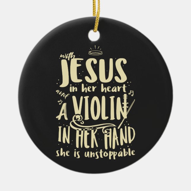 Mit Jesus in ihrem Herzen eine Geige in ihrer Hand Keramik Ornament (Vorne)