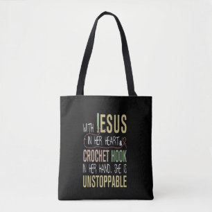 Mit Jesus in ihrem Herzen Kroketten in ihrer Hand Tasche