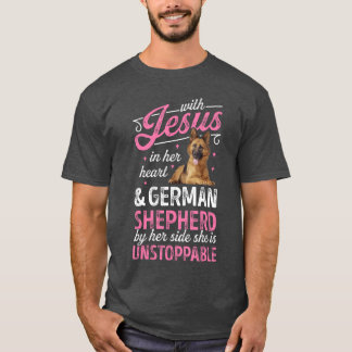 Mit Jesus in ihrem Herzen und Deutscher Schäferhun T-Shirt