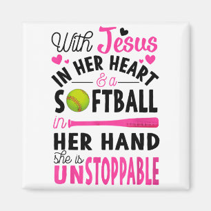 Mit Jesus in ihrem Herzen und einem Softball ist s Magnet