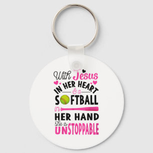 Mit Jesus in ihrem Herzen und einem Softball ist s Schlüsselanhänger