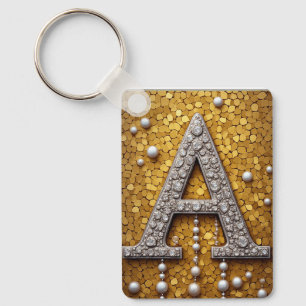 Mit Juwelen besetzter Buchstabe A auf goldenem Mos Schlüsselanhänger