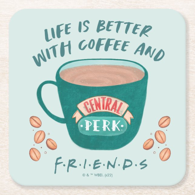 Mit Kaffee und FRIENDS™ ist das Leben besser Rechteckiger Pappuntersetzer (Vorderseite)