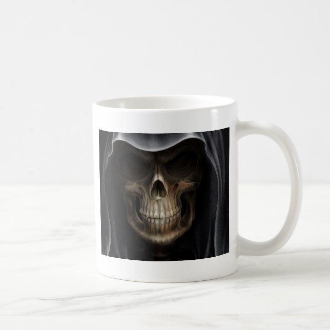 Mit Kapuze Schädel - grimmiger Sensenmann Kaffeetasse (Rechts)