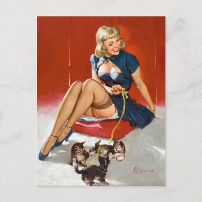 Mit Kätzchen Pin Up Postkarte (Vorderseite)