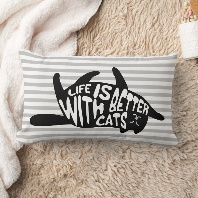 Mit Katzen ist das Leben besser | Fun Typografie Lendenkissen (Decke)