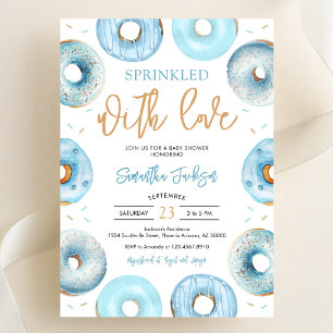 Mit Liebe bestreute blaue Donuts Baby Shower Einladung