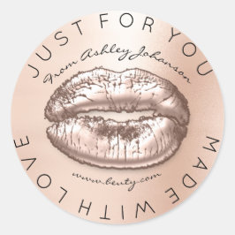 Mit Liebe-Blush Kiss Rose Gold Makeup Lips Runder Aufkleber