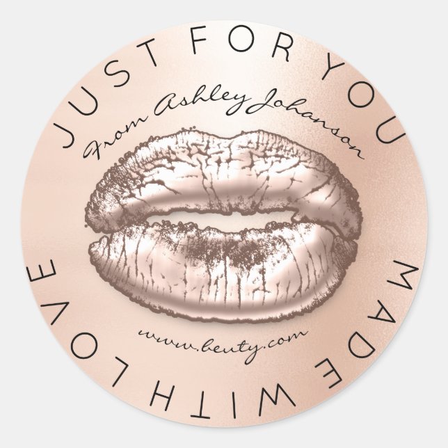 Mit Liebe-Blush Kiss Rose Gold Makeup Lips Runder Aufkleber (Vorderseite)