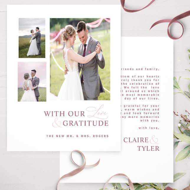 Mit Liebe & Dankbarkeit Foto Burgundy Pink Hochzei Dankeskarte (Von Creator hochgeladen)