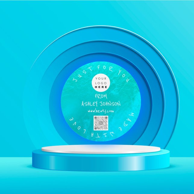 Mit Liebe für Sie das Blue Ocean QR Logo Runder Aufkleber (Made With Love For You Name Blue Ocean QR Logo Classic Round Sticker)