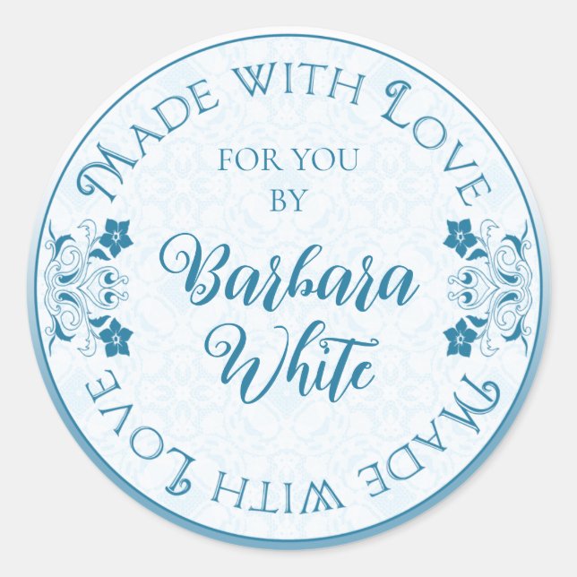 Mit Liebe für Sie türkisblaue Blume Runder Aufkleber (Vorderseite)