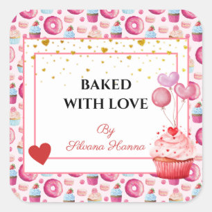 Mit Liebe Gebacken - Süße Cupcakes & Donuts  Quadratischer Aufkleber