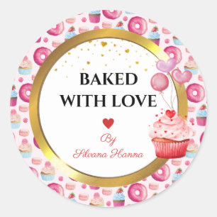 Mit Liebe Gebacken - Süße Cupcakes & Donuts  Runder Aufkleber