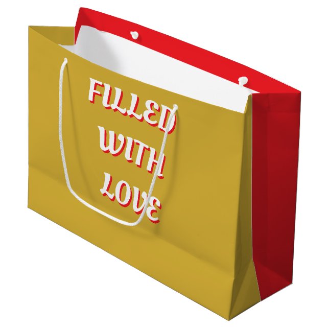 Mit Liebe Gefüllte Rote Große Geschenktüte Aus Gol (Vorderseite Schrägansicht)