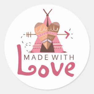 Mit Liebe gemacht Boho Tipi Stammesherz & Pfeil Runder Aufkleber