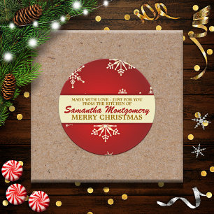 Mit Liebe gemacht Schneeflocke (rot) Runder Aufkleber