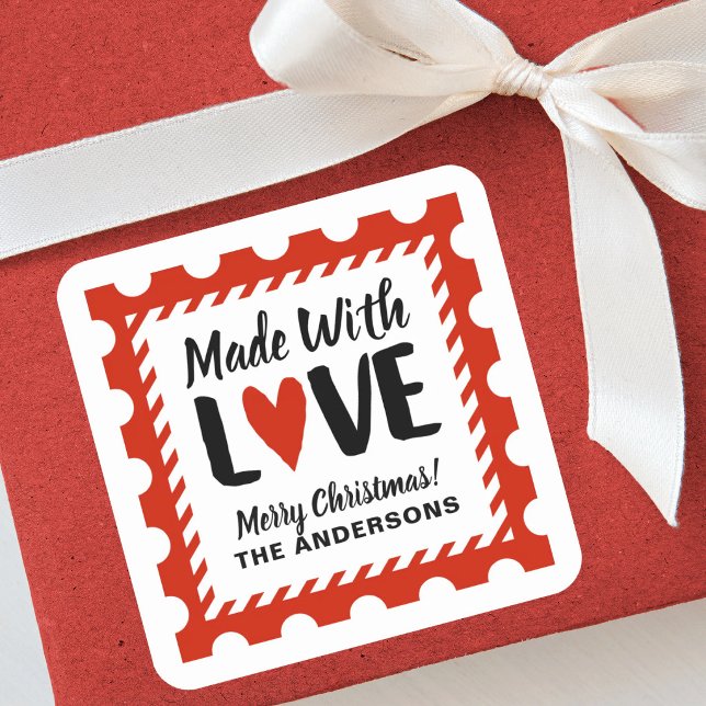 Mit Liebe Gemachter Weihnachtsstempel Aufkleber (A fun Christmas made with. love gift sticker for you handmade and homemade holiday gifts)