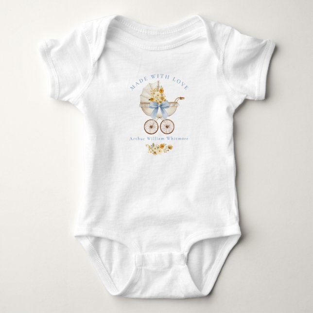 Mit Liebe Gemachtes Blaues Baby-Body im Stil einer Baby Strampler (Vorderseite)