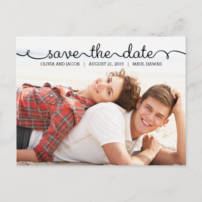 Mit Liebe geschrieben Save The Date Postkarte (Vorderseite)
