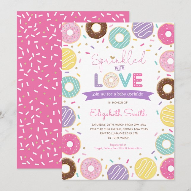 mit Liebe gesprenkelt | Donut Baby Shower Einladung (Vorne/Hinten)