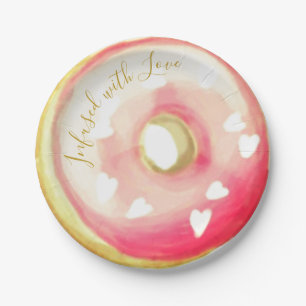 Mit Liebe getränkter hellrosa glasierter Donut Pappteller