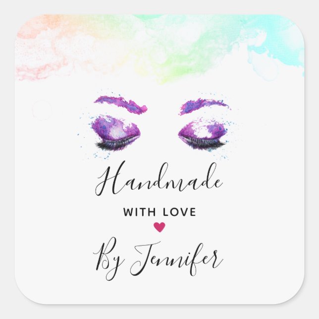 Mit Liebe Glamour Lila Eyes Wasserfarbe Quadratischer Aufkleber (Vorderseite)