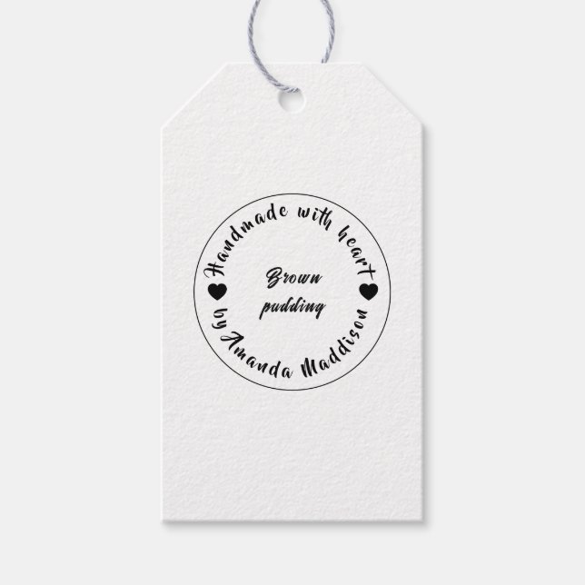 Mit Liebe Handgemacht Schwarzes Herz Design Geschenkanhänger (Vorderseite)