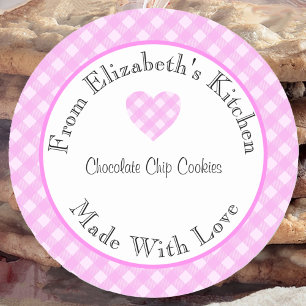 Mit Liebe Hergestellt Rosa Gingham Selbst Gebacken Runder Aufkleber