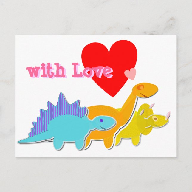 mit Liebe Herz Niedliche Dinosaurier Postkarte (Vorderseite)
