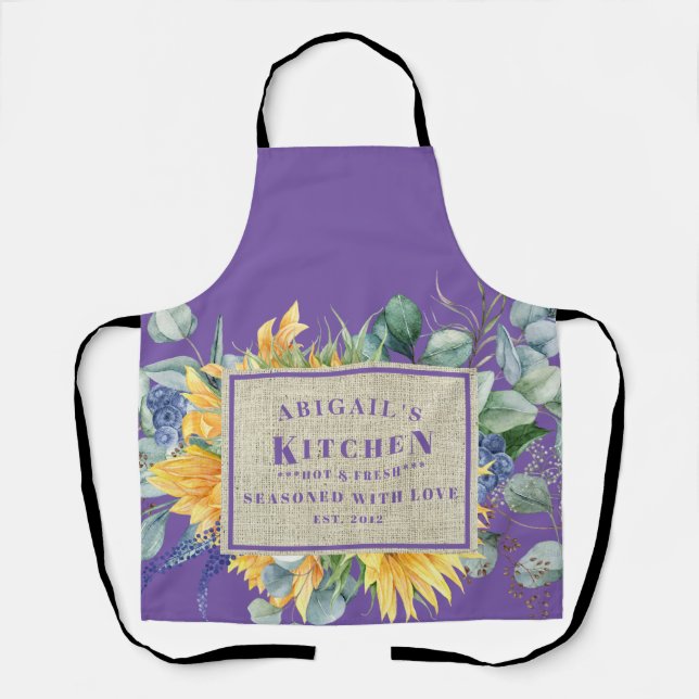 Mit Liebe Individuelle Name Lavendel Floral besetz Schürze (Vorderseite)