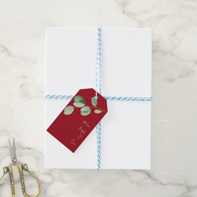 Mit Liebe, Individuelle Namen Eukalyptus Red Weddi Geschenkanhänger (Mit Garn)