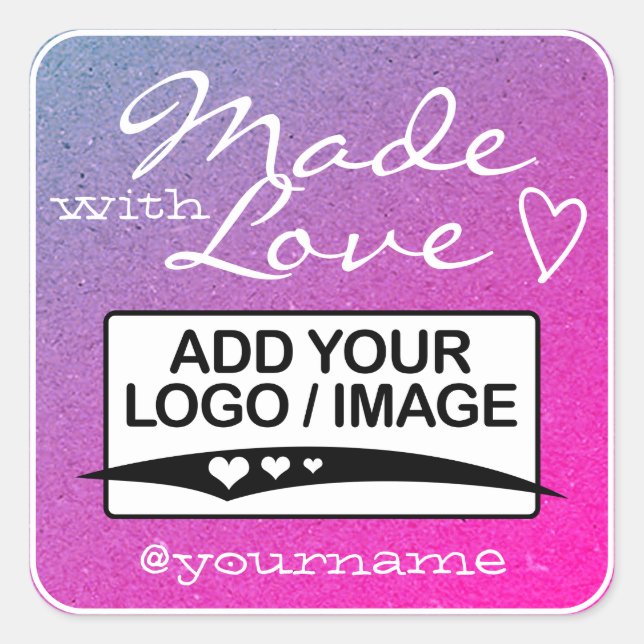 Mit Liebe Logo-Vorlage Lila rosa Ombre Quadratischer Aufkleber (Vorderseite)