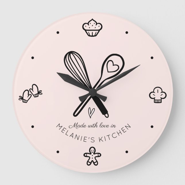 Mit Liebe Niedlich gebacken Whisky rosa Große Wanduhr (Vorderseite)