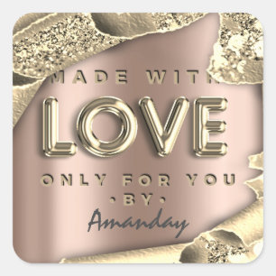Mit Liebe nur für Sie nach Name Rose 3D Gold Quadratischer Aufkleber