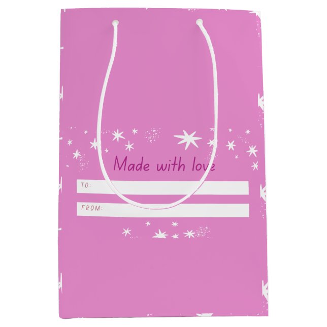 Mit Liebe pink & stars Mittlere Geschenktüte (Vorderseite)