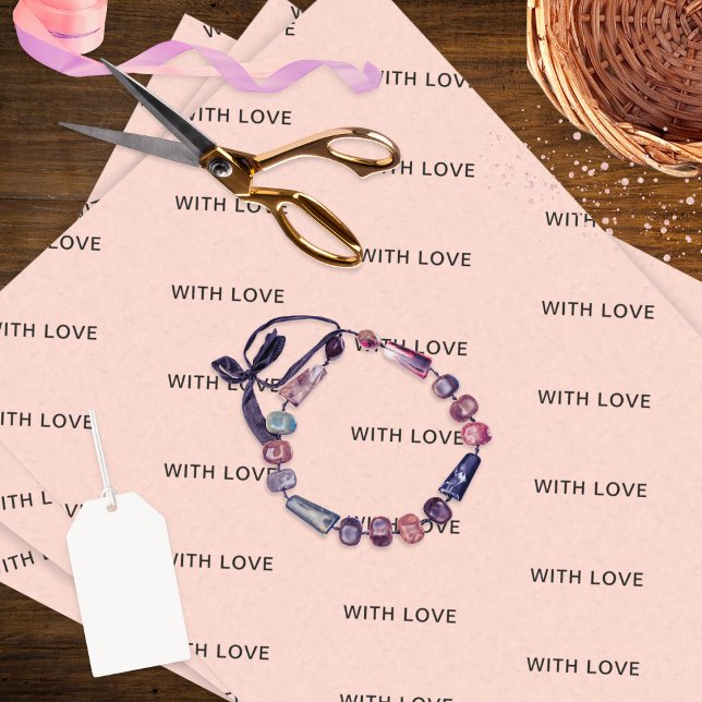 Mit Liebe Rosa Elegant Minimalistisch Romantik Hüb Seidenpapier (Pretty pink tissue paper with a pattern of 'With Love' words)