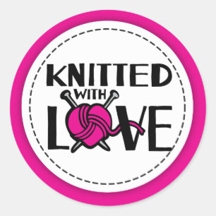 Mit Liebe-Rosa-Wolle gestrickt Strickgeschenk Stic Runder Aufkleber