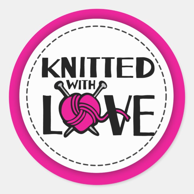 Mit Liebe-Rosa-Wolle gestrickt Strickgeschenk Stic Runder Aufkleber (Vorderseite)