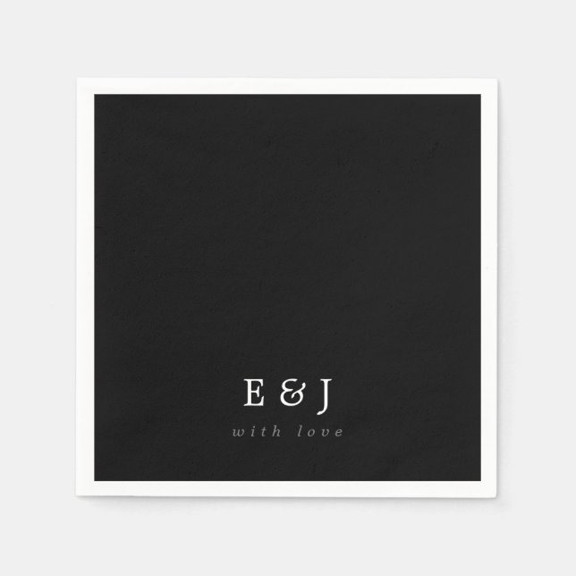 Mit Liebe Schwarz & Weiß-Elegant-Monogramm-Hochzei Serviette (Vorderseite)