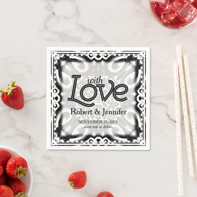Mit Liebe Schwarz-weißes Dekorpapier Napkins Serviette (Beispiel)